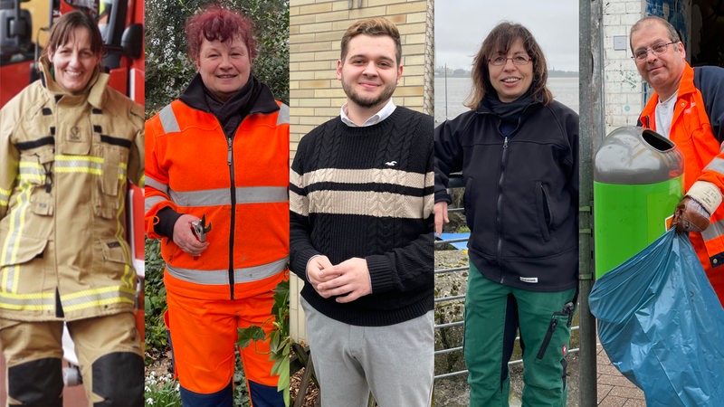 Collage von fünf Personen, die im Öffentlichen Dienst arbeiten