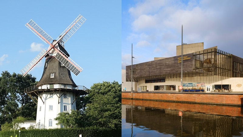 Collage zeigt die Mühle in Oberneuland und das Auswandererhaus in Bremerhaven.