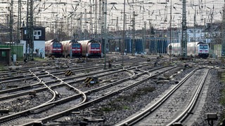 Abgestellte Züge stehen auf den Gleisen vor dem Bremer Hauptbahnhof.