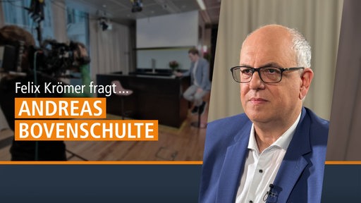Eine Collage zeigt in der linken Hälfte ein Studiosetting mit der Aufschrift "Felix Krömer fragt .... Andreas Bovenschulte", während in der rechten Hälfte ein Foto von Bremens Bürgermeister Andreas Bovenschulte zu sehen ist.