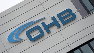 Das Logo des Satellitenherstellers OHB (Orbitale Hochtechnologie Bremen)