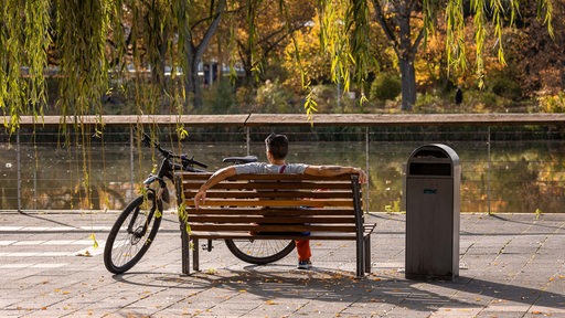 Radfahrer geniest die Sonne im Herbst