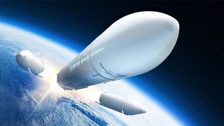 Simulation einer Ariane 6-Rakete im Weltraum