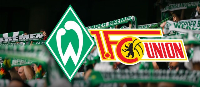 Grafik zeigt die Vereinslogos vom Union Berlin und Werder Bremen, im Hintergrund Werderfans. Schriftzug: Highlights