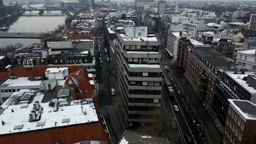 Der Gebäudekomplex der insolventen Greensill-Bank in der Bremer Innenstadt aus der Vogelperspektive