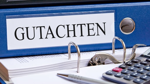 Auf einem Aktenordner steht das Wort "Gutachten"