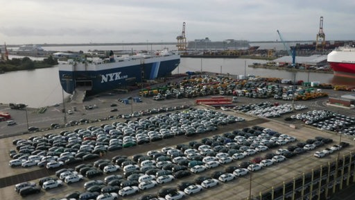 Hunderte Autos stehen am Autoterminal Bremerhaven