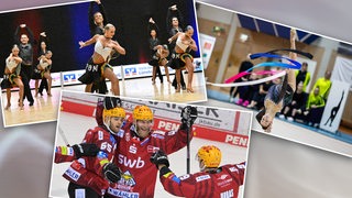 Collage zeigt die Mannschaften Grün-Gold-Club, das RSG-Team mit Julia Stavickaja und die Fishtown Pinguins