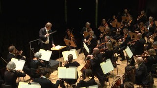 Mehrere Musiker der Bremer Philharmonie, die ein Streichinstrument spielen.