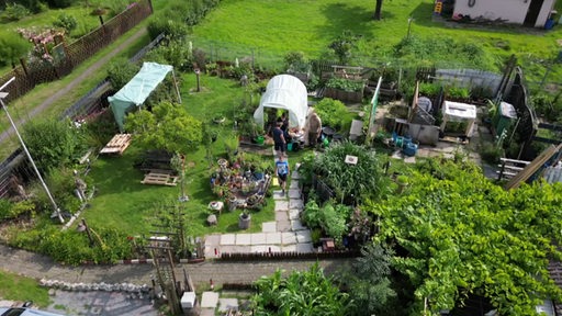 Eine Pazelle von oben im Schrebergartengebiet von Bremen.