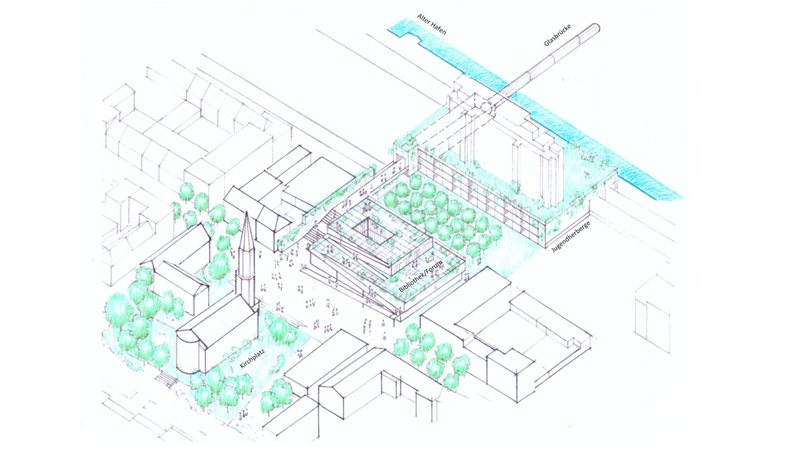 Ein Architektenentwurf zeigt, wie das Gebäude auf dem Karstadt-Gelände in Bremerhaven in Zukunft aussehen könnte