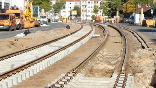 Neu verlegte Straßenbahnschienen in Bremen