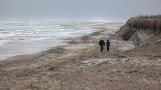 Eine Küste mit stürmischen Meer.