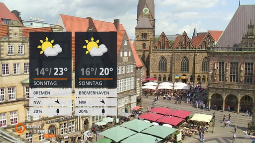 Wetterkacheln und im Hintergrund der Bremer Marktplatz.