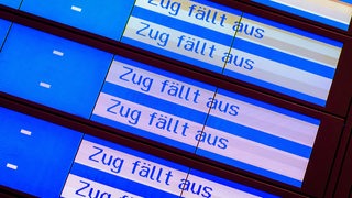 "Zug fällt aus" ist auf einer Anzeige mehrfach zu lesen. 